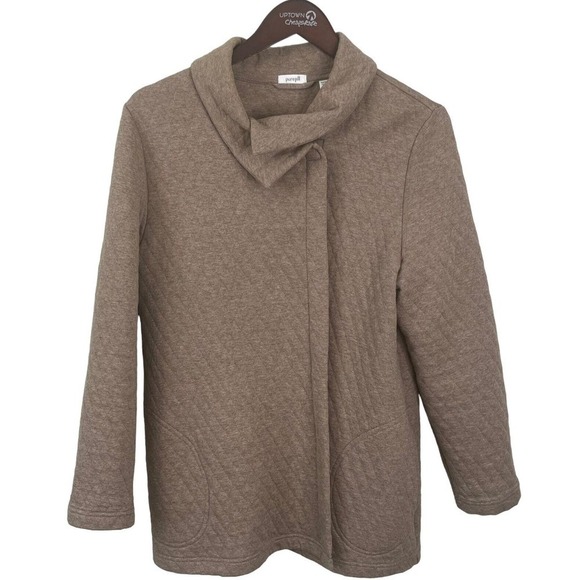 Pure Jill Size Medium Petite Quilted Jacket Single Snap Closure Pockets Brown - Picture 1 of 13